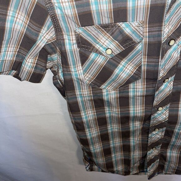 American Eagle Outfitters Western Shirt Men’s Size XS Brown Striped Pearl Snaps - Picture 6 of 12